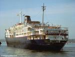 ID 1512 ODYSSEUS (1962/9821grt/IMO 5284780, ex-AQUAMARINE, MARCO POLO, PRINCESA ISABEL. Renamed LUCKY STAR then LUCKY and was scrapped in 2008) of Royal Olympia Cruises of Greece, berthing in Southampton,...